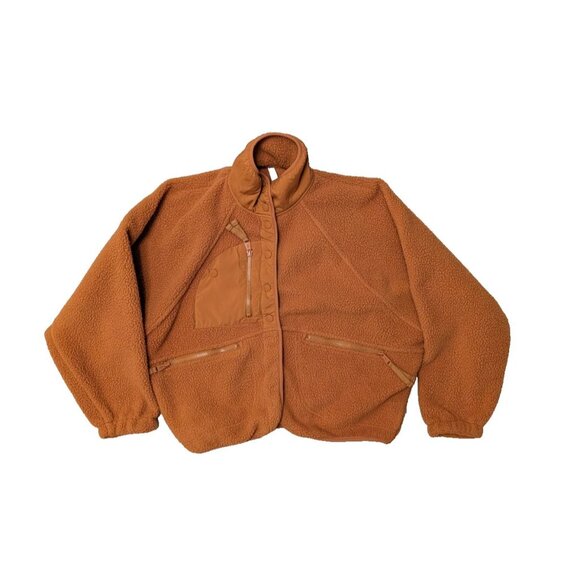 Free People Movement Hit the Slopes Fleece Jacket Russet Orange XS Oversize - Picture 5 of 15